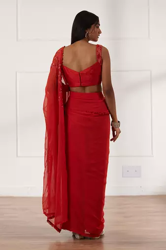 Rust draped saree set