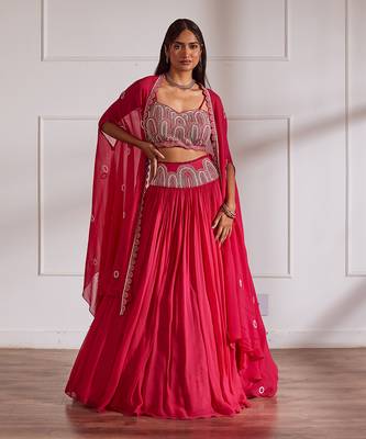 Fuscia Lehanga Set With Cape 1
