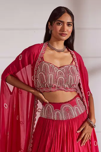 Fuscia Lehanga Set With Cape