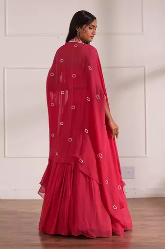 Fuscia Lehanga Set With Cape