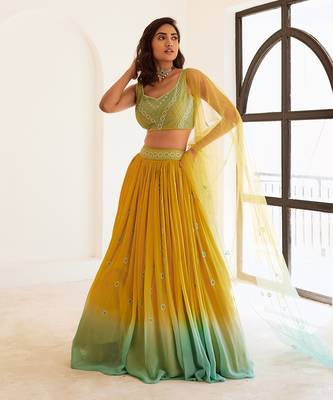 Yellow And Blue Ombre Lehenga Set 1