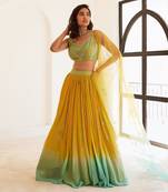 Yellow And Blue Ombre Lehenga Set