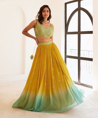 Yellow And Blue Ombre Lehenga Set 2
