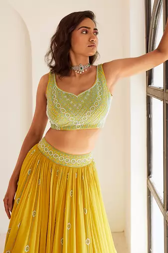 Yellow And Blue Ombre Lehenga Set