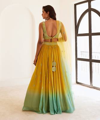 Yellow And Blue Ombre Lehenga Set 4