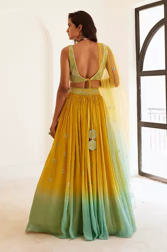 Yellow And Blue Ombre Lehenga Set