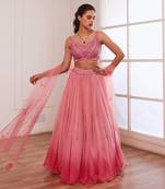 Peachish Pink And Dark Pink Ombre Lehenga Set