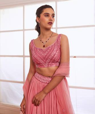 Peachish Pink And Dark Pink Ombre Lehenga Set 3