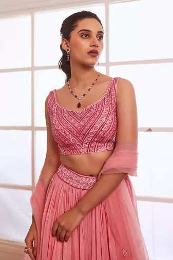 Peachish Pink And Dark Pink Ombre Lehenga Set