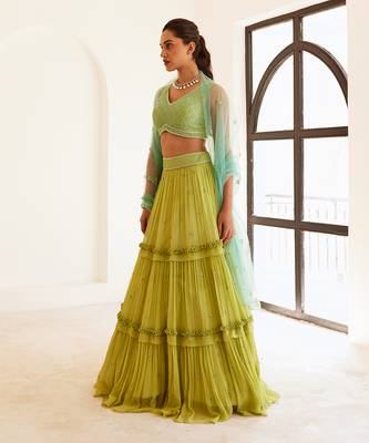 Green Lehenga Set With Blue Dupatta 2