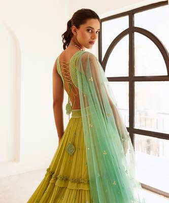 Green Lehenga Set With Blue Dupatta 4