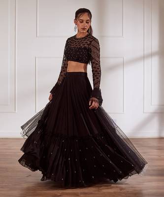 Black Choli With Layered Lehenga Set 2