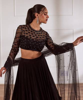 Black Choli With Layered Lehenga Set 3