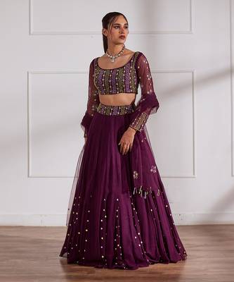 Wine Kalidaar Lehenga Set With Dupatta 1