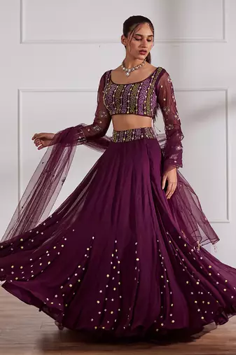 Wine Kalidaar Lehenga Set With Dupatta