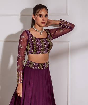 Wine Kalidaar Lehenga Set With Dupatta 3