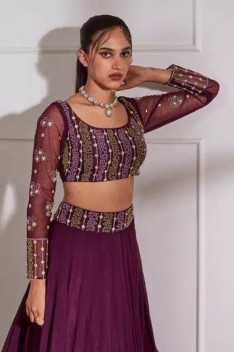 Wine Kalidaar Lehenga Set With Dupatta
