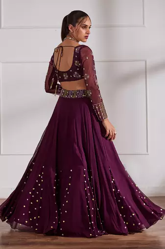 Wine Kalidaar Lehenga Set With Dupatta