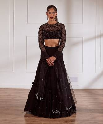 Black Choli With Layered Lehenga Set 4