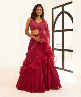 Plum Lehenga Saree Set 1