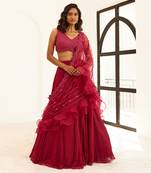 Plum Lehenga Saree Set