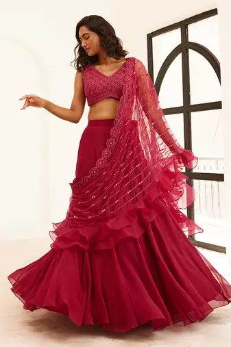 Plum Lehenga Saree Set