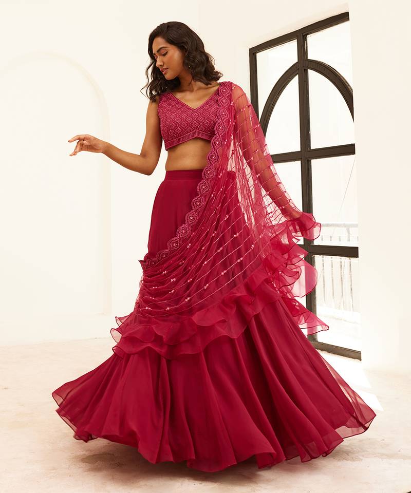 Plum Lehenga Saree Set