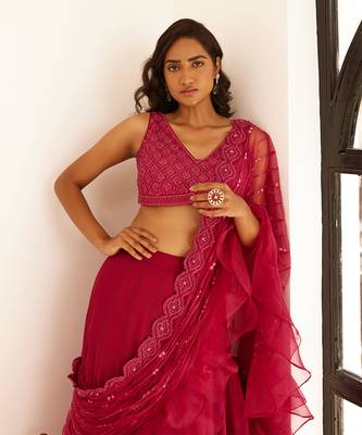 Plum Lehenga Saree Set 3
