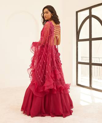 Plum Lehenga Saree Set 4