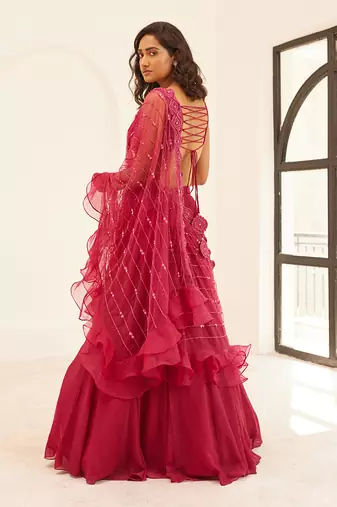 Plum Lehenga Saree Set