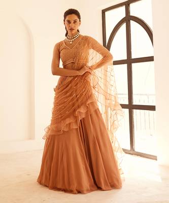 Beige Lehenga Saree Set 4