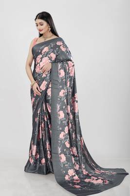 All Season Designer Pure japan satin  Digital Print Multi Fancy Saree 1