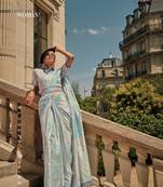 Sky_Blue Pure Satin Handloom Weaving  Added With Blouse Piece