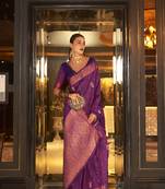 Purple Tessar Silk Copper Zari Handloom Weaving Added With Blouse Piece