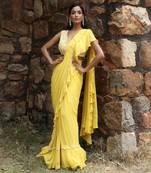 Lime yellow draped saree set