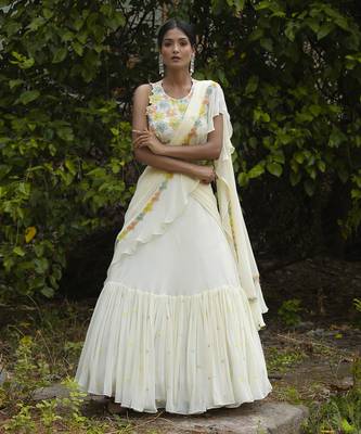 Ivory lehenga saree set 1