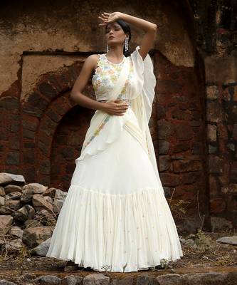 Ivory lehenga saree set 2