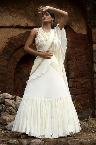 Ivory lehenga saree set