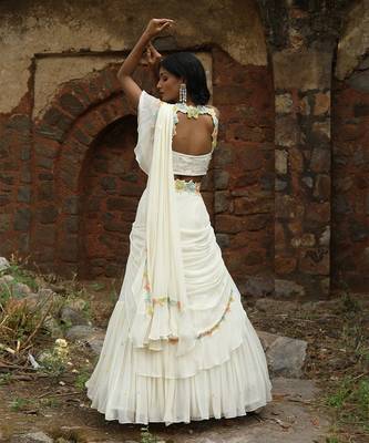 Ivory lehenga saree set 3