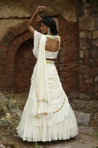 Ivory lehenga saree set
