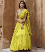 Lime green lehenga saree set