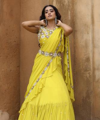 Lime green lehenga saree set 2