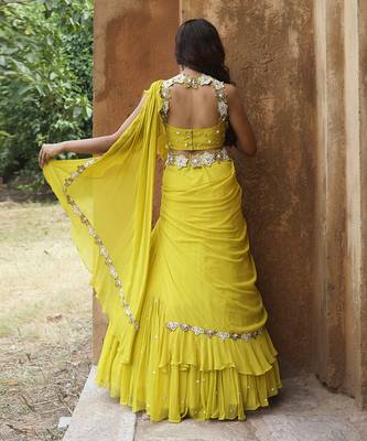 Lime green lehenga saree set 3