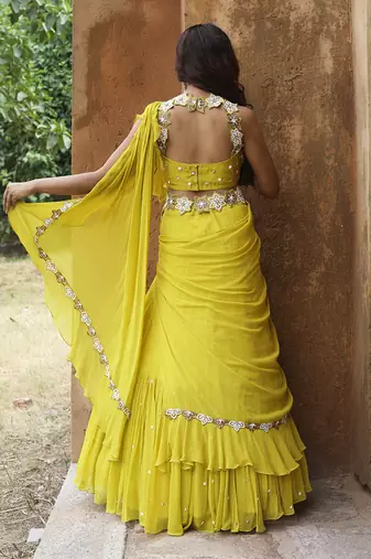 Lime green lehenga saree set