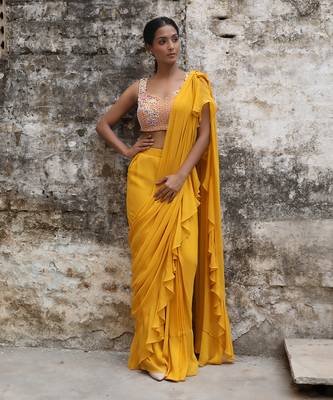 Mustard pre drape saree 1