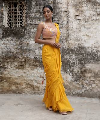Mustard pre drape saree 2