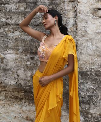 Mustard pre drape saree 3