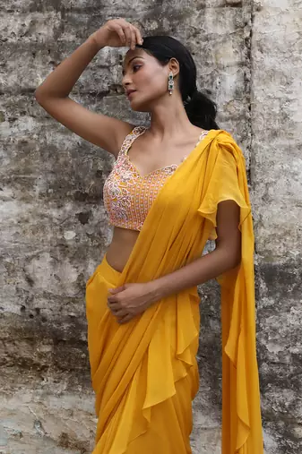 Mustard pre drape saree