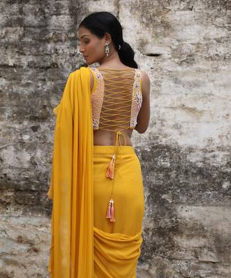 Mustard pre drape saree 4