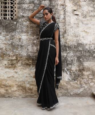 Black pre draped saree set 2